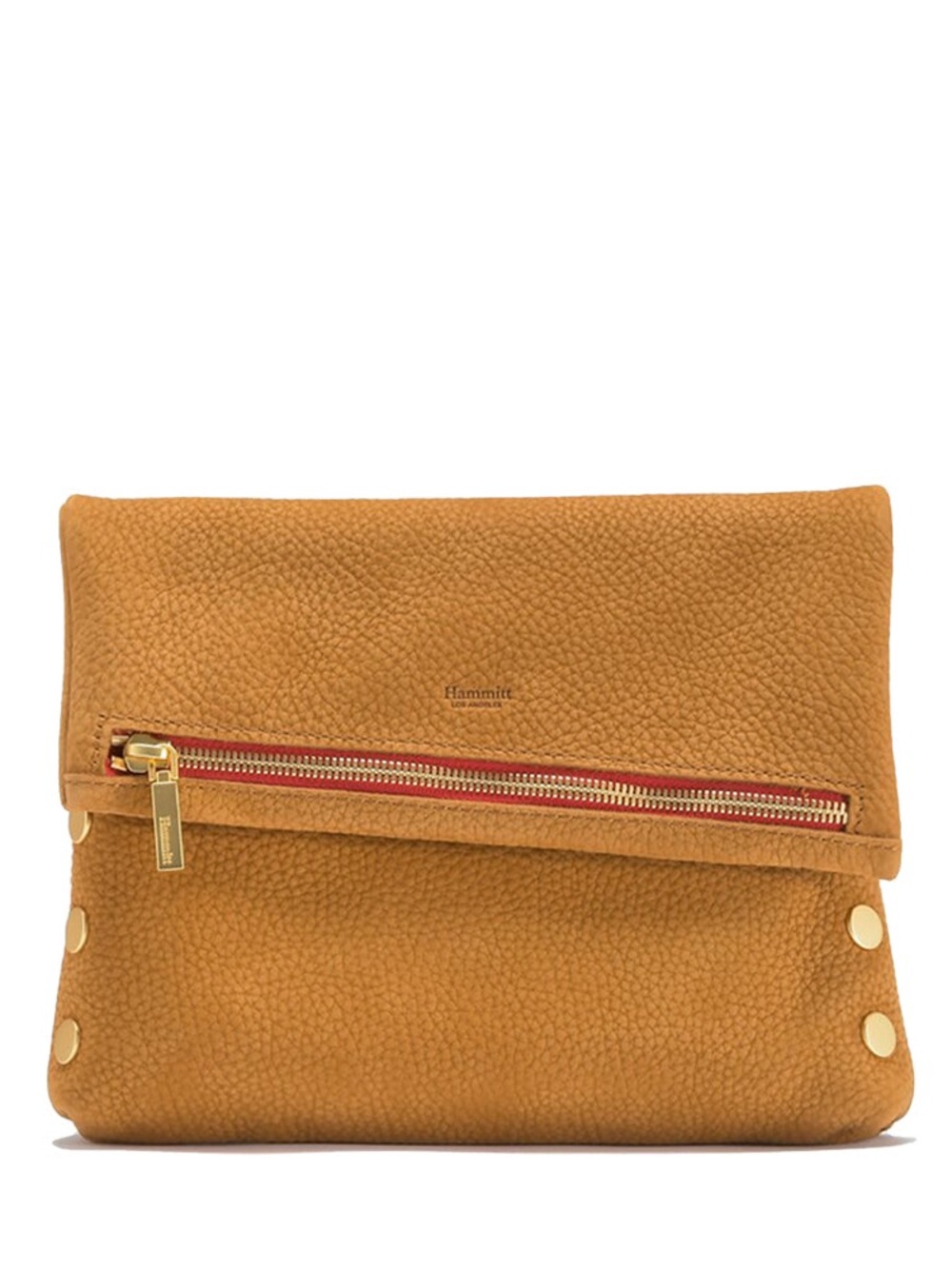 HAMMITT VIP MD Crossbody Bag In Tan Pebbled Nubuck/Brushed Gold/Red Zip